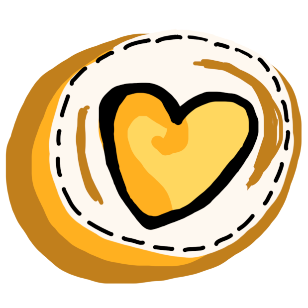 Yellow heart on white circle with a yellow shadow